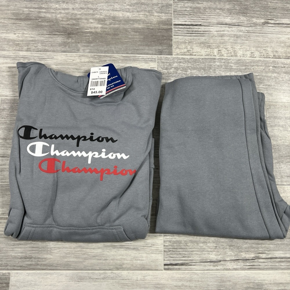 Champion Brand Boys 2 Piece Sweat Outfit Size Large Gray Color-‎ Hoodie & Sweats